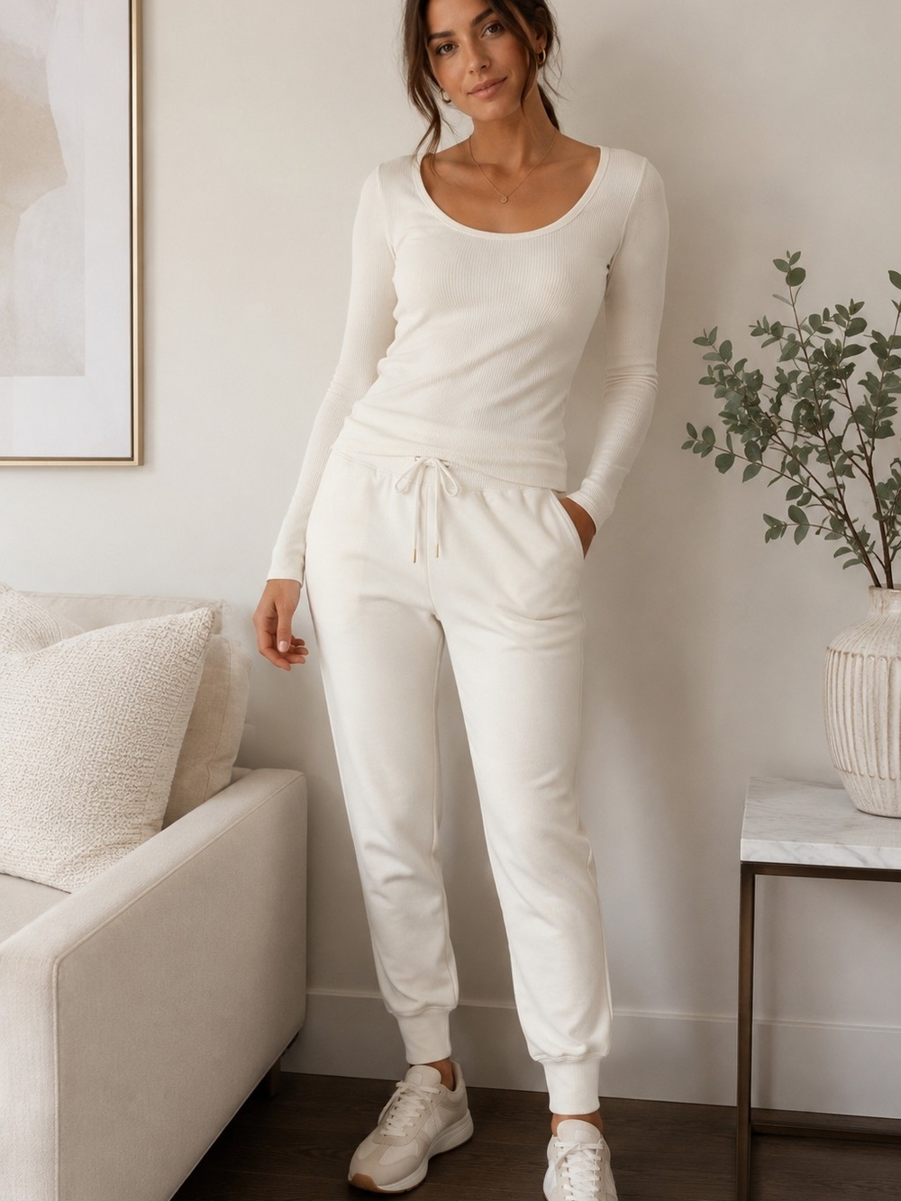 Ralph Lauren Ivory Fleece Joggers | Size Small